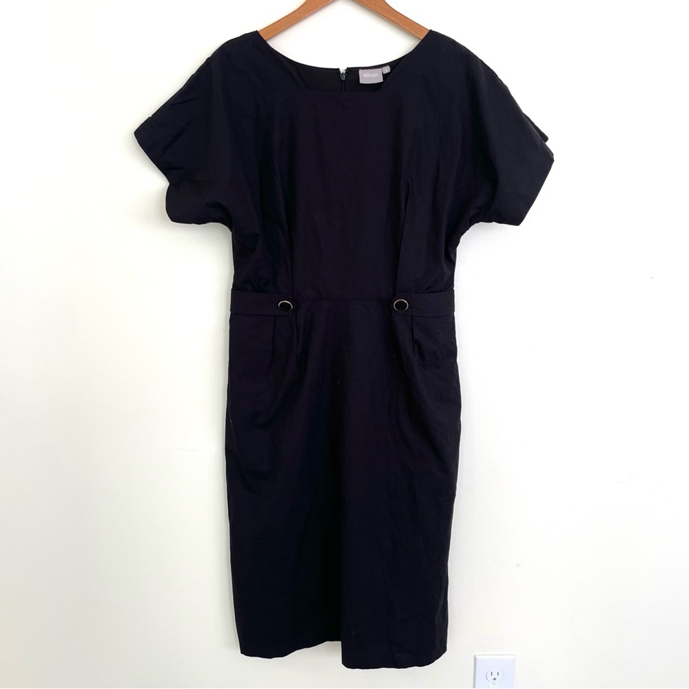 EShakti Black Midi Sheath Short Sleeve Dress L 8-10